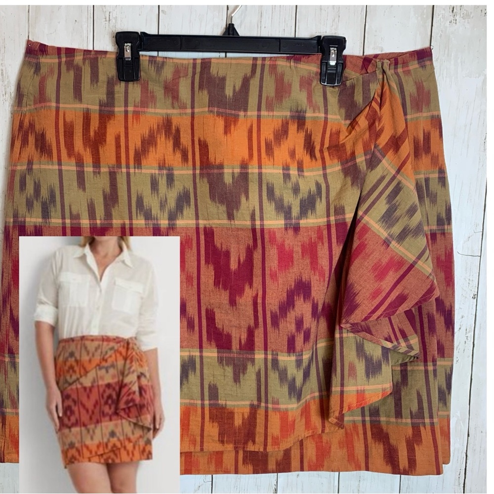 NWT Ralph Lauren Women's Southwestern Print Cotton-Linen Wrap Skirt Aztec